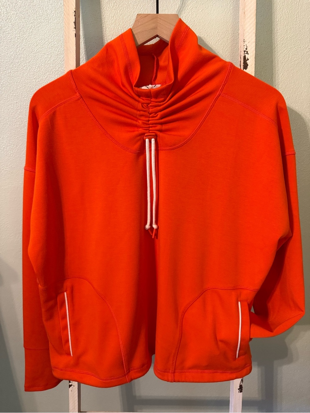 Sage Collective Bright Orange Drawstring Funnel Neck Women's Sweatshirt Size M